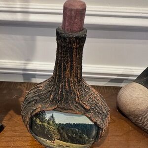 Textured Brown Decorative Bottle with Forest Scene